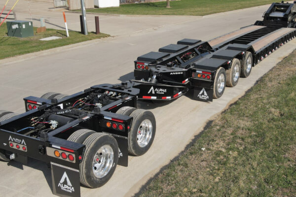 A130HDG-SF2 heavy haul trailer manufactured by Alpha HD Trailers angle view